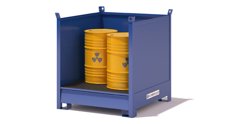 Stackable containers with collection tanks and three sheet metal sides