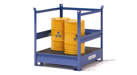 Stackable containers with collection tanks - open on all four sides