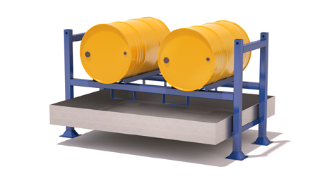 Zinc-plated collection tank for tubular drum carrying containers